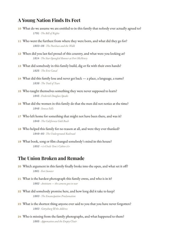 A page of the sixty questions, each numbered and tied to a moment in the book.