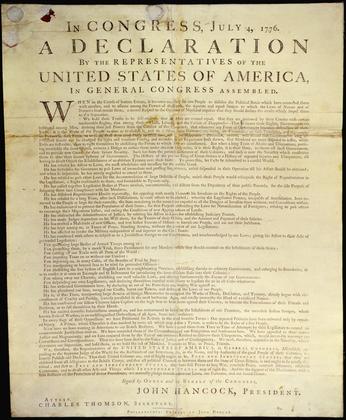 The Dunlap broadside of the Declaration of Independence, 1776.