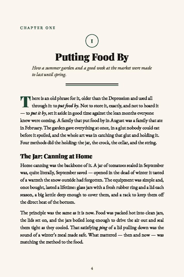 The opening page of Chapter I, Putting Food By