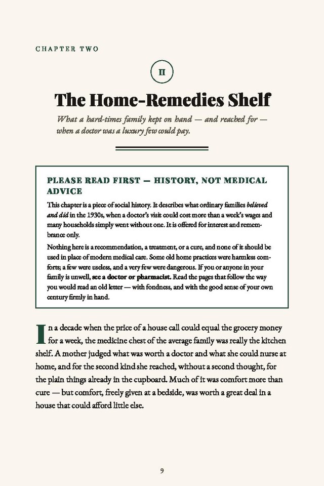 The opening page of Chapter II, with its history-not-medical-advice disclaimer